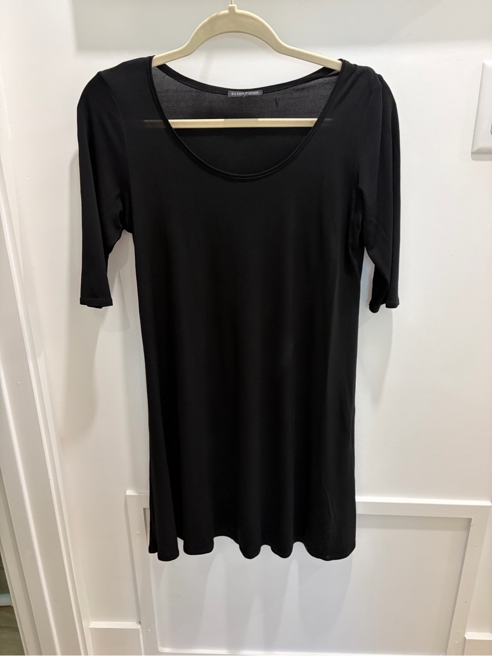 Eileen Fisher Black Scoop-Neck Midi Dress